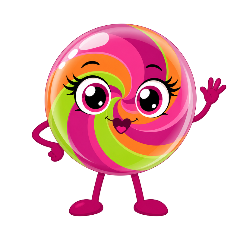 Swirlie, the Just Marbles cartoon marble mascot